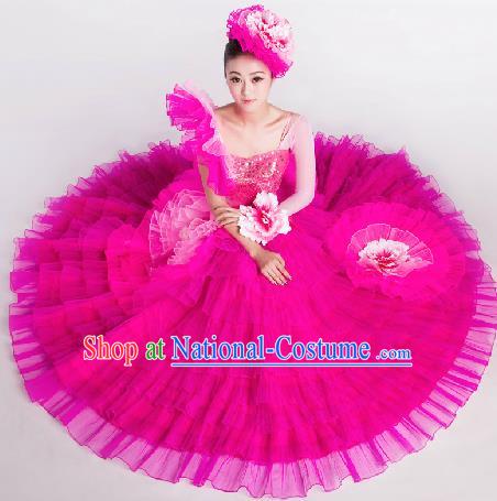 Top Grade Chorus Opening Dance Rosy Veil Dress Modern Dance Stage Performance Costume for Women