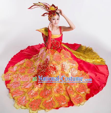 Top Grade Chorus Opening Dance Red Dress Modern Dance Stage Performance Costume for Women