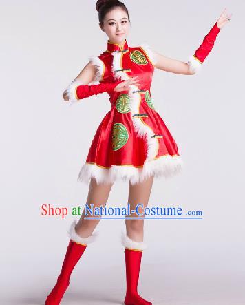 Chinese Traditional Drum Dance Red Costume Folk Dance Stage Performance Clothing for Women