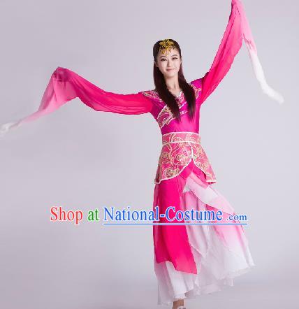 Chinese Traditional Classical Dance Rosy Costume Water Sleeve Dance Stage Performance Costume for Women