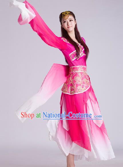 Chinese Traditional Classical Dance Rosy Costume Water Sleeve Dance Stage Performance Costume for Women