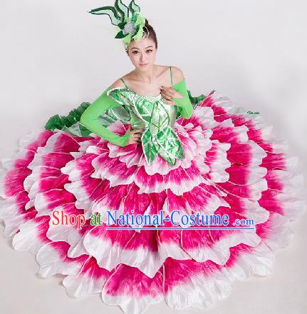 Top Grade Chorus Opening Dance Peony Dance Rosy Dress Modern Dance Stage Performance Costume for Women