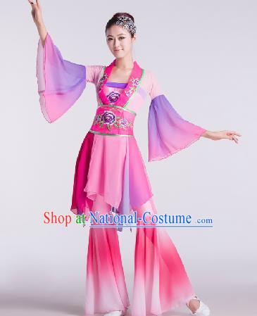 Chinese Traditional Fan Dance Pink Dress Folk Dance Stage Performance Clothing for Women