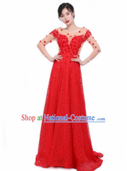 Top Grade Chorus Red Dress Opening Dance Stage Performance Costume for Women