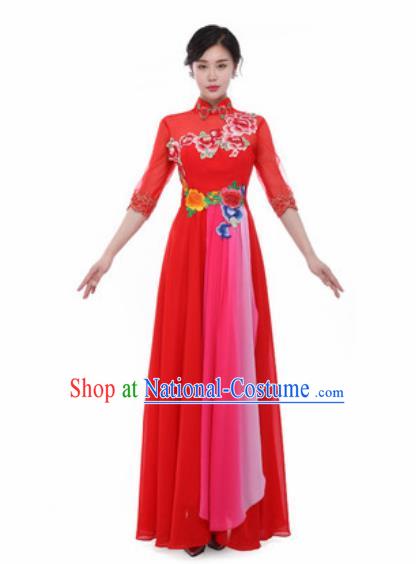 Chinese Traditional Classical Dance Costume Umbrella Dance Stage Performance Red Dress for Women