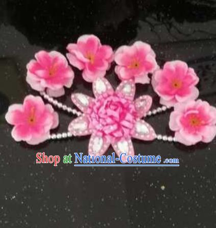 Chinese Traditional Classical Dance Hair Accessories Folk Dance Pink Flowers Hair Stick for Women