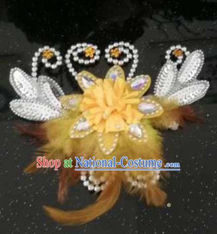 Chinese Traditional Classical Dance Hair Accessories Folk Dance Yellow Feather Hair Stick for Women