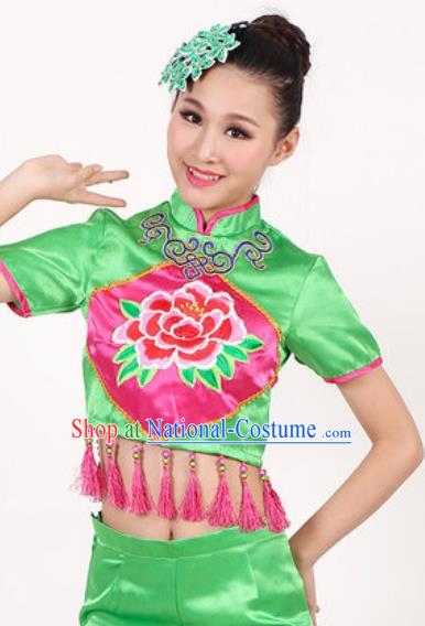 Chinese Traditional Folk Dance Costume Drum Dance Yangko Stage Performance Green Clothing for Women