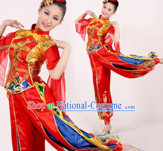 Chinese Traditional Folk Dance Costume Drum Dance Yangko Stage Performance Red Clothing for Women