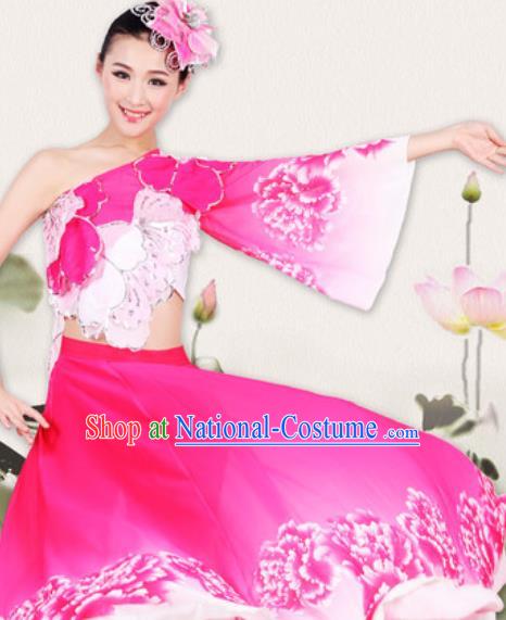 Chinese Traditional Classical Dance Costume Fan Dance Yangko Stage Performance Rosy Dress for Women