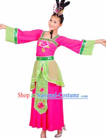 Chinese Traditional Classical Dance Costume Umbrella Dance Stage Performance Rosy Dress for Women