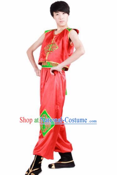 Chinese Traditional Classical Dance Costume Folk Dance Stage Performance Red Clothing for Men