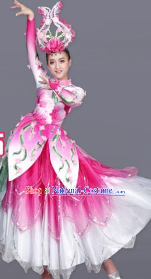 Chinese Traditional Classical Dance Costume Lotus Dance Stage Performance Pink Dress for Women