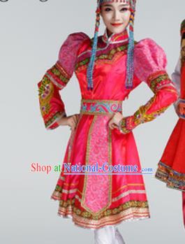 Chinese Traditional Ethnic Dance Costume Mongolian Dance Stage Performance Rosy Dress for Women