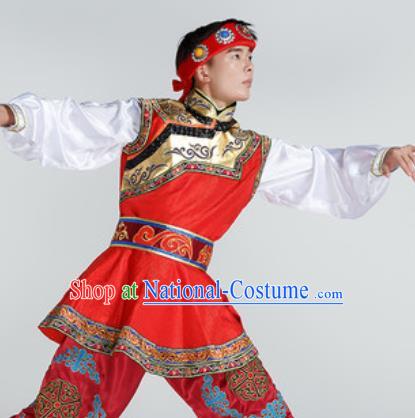 Chinese Traditional Ethnic Dance Costume Mongolian Dance Stage Performance Red Clothing for Men