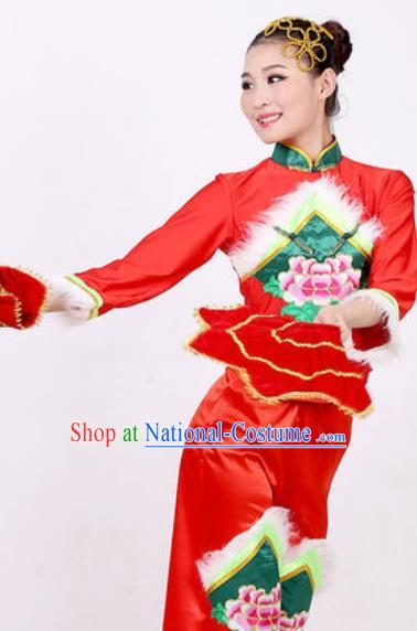 Chinese Traditional Folk Dance Costume Fan Dance Stage Performance Red Clothing for Women