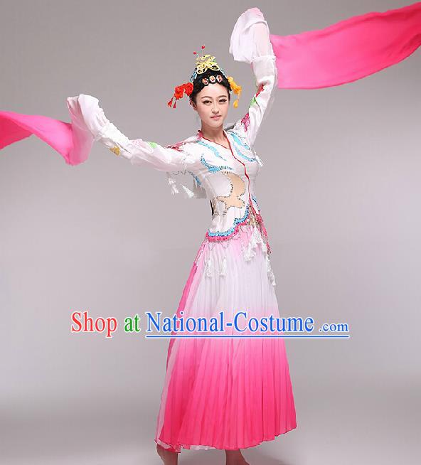 Chinese Traditional Classical Dance Costume Fan Dance Stage Performance Rosy Dress for Women