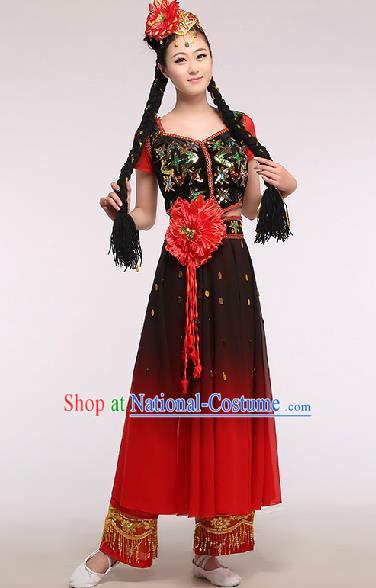 Chinese Traditional Ethnic Dance Costume Uyghur Nationality Stage Performance Dress for Women