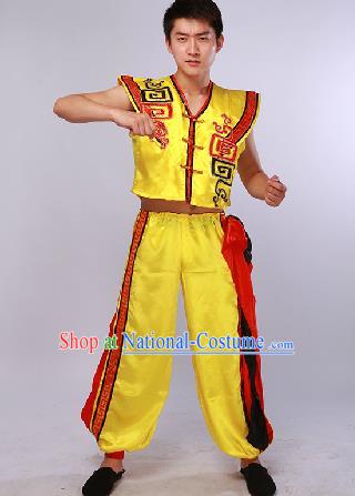 Chinese Traditional Fan Dance Costume Folk Dance Stage Performance Yellow Clothing for Men