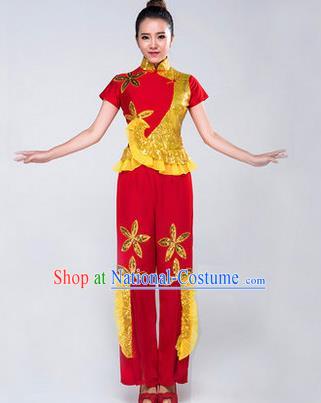 Chinese Traditional Fan Dance Costume Folk Dance Stage Performance Red Clothing for Women