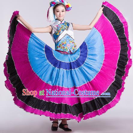 Chinese Traditional Ethnic Dance Costume Yi Nationality Dance Stage Performance Dress for Women