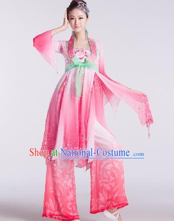 Chinese Traditional Umbrella Dance Costume Classical Dance Stage Performance Pink Clothing for Women