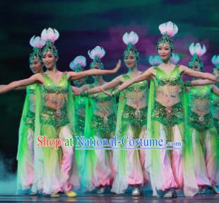 Chinese Traditional Classical Dance Green Clothing Lotus Dance Stage Performance Costume for Women