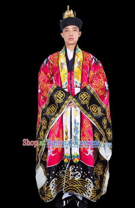 Chinese Traditional Taoism Costume National Taoist Priest Embroidered Cranes Rosy Cassock for Men