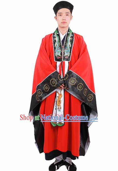 Chinese Traditional Taoism Costume National Taoist Priest Embroidered Bagua Red Cassock for Men