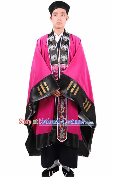 Chinese Traditional Taoism Costume National Taoist Priest Embroidered Bagua Rosy Cassock for Men