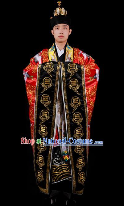 Chinese National Taoist Priest Embroidered Cranes Red Cassock Traditional Taoism Costume for Men