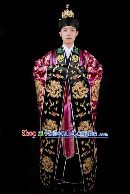 Chinese National Taoism Embroidered Dragons Rosy Cassock Traditional Taoist Priest Rites Costume for Men