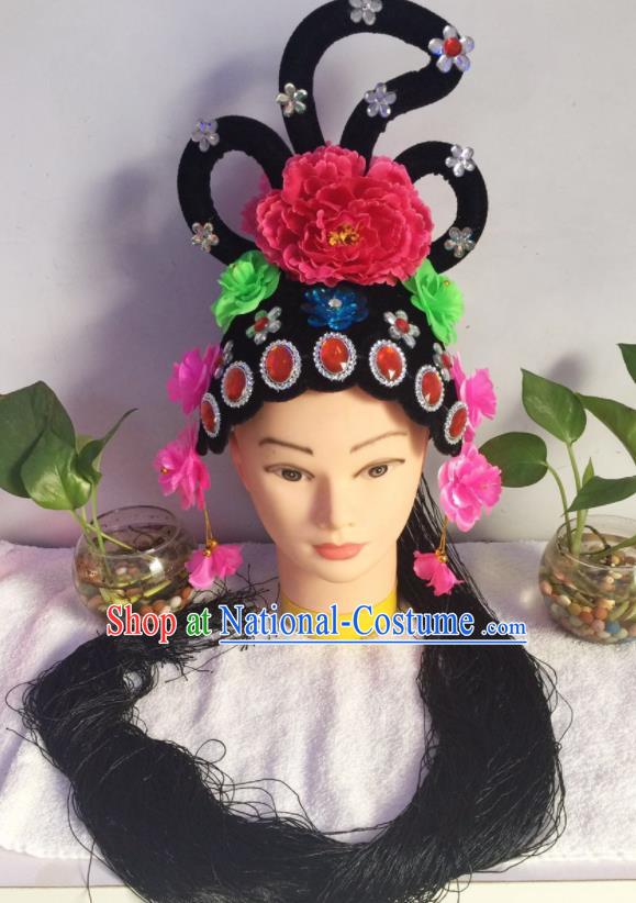 Chinese Traditional Beijing Opera Young Lady Wig Sheath Peking Opera Peri Chignon Hair Accessories for Women