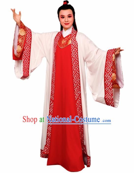 Chinese Traditional Peking Opera Nobility Childe Red Embroidered Robe Beijing Opera Niche Costume for Men