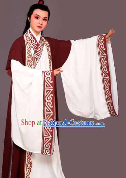 Chinese Traditional Peking Opera Nobility Childe Wine Red Embroidered Robe Beijing Opera Niche Costume for Men