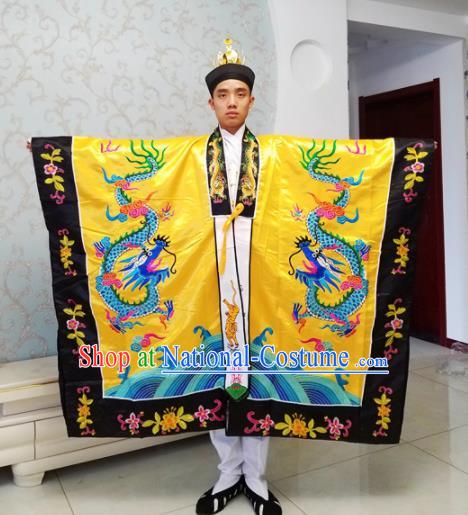 Chinese National Taoism Priest Frock Embroidered Golden Cassock Traditional Taoist Priest Rites Costume for Men