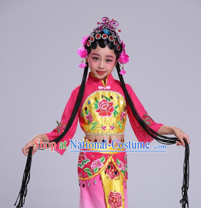 Chinese Traditional Beijing Opera Costume Peking Opera Diva Rosy Clothing for Kids