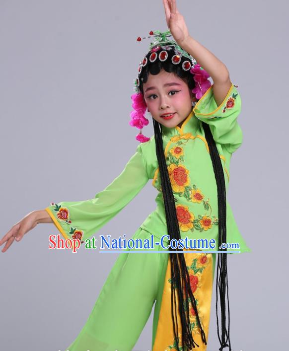 Chinese Traditional Beijing Opera Costume Peking Opera Diva Green Clothing for Kids