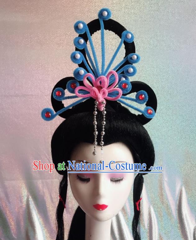 Chinese Traditional Beijing Opera Peri Blue Phoenix Hairpins Peking Opera Diva Hair Accessories for Women