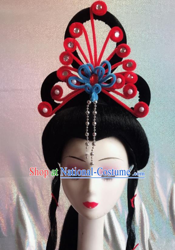 Chinese Traditional Beijing Opera Peri Red Phoenix Hairpins Peking Opera Diva Hair Accessories for Women