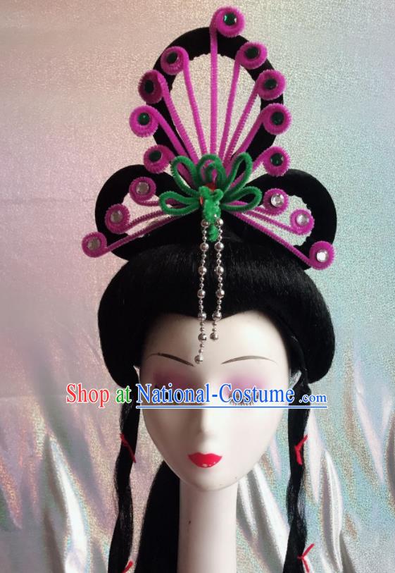 Chinese Traditional Beijing Opera Peri Purple Phoenix Hairpins Peking Opera Diva Hair Accessories for Women