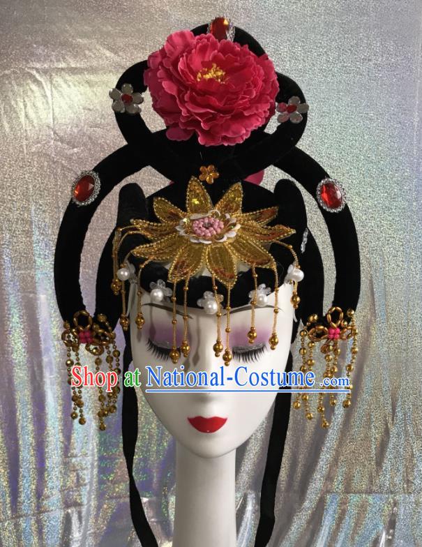 Chinese Traditional Beijing Opera Court Maid Wigs and Tassel Hairpins Peking Opera Princess Hair Accessories for Women