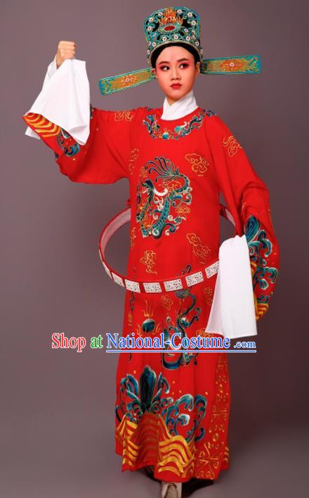 Chinese Traditional Peking Opera Number One Scholar Red Embroidered Robe Beijing Opera Niche Costume for Men