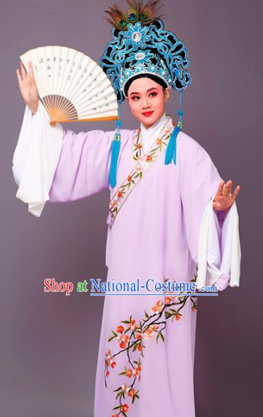 Chinese Traditional Peking Opera Niche Embroidered Cherrim Purple Robe Beijing Opera Scholar Costume for Men