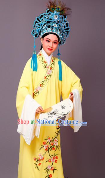 Chinese Traditional Peking Opera Niche Embroidered Cherrim Yellow Robe Beijing Opera Scholar Costume for Men