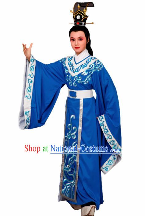 Chinese Traditional Peking Opera Prince Blue Robe Beijing Opera Niche Embroidered Costume for Men