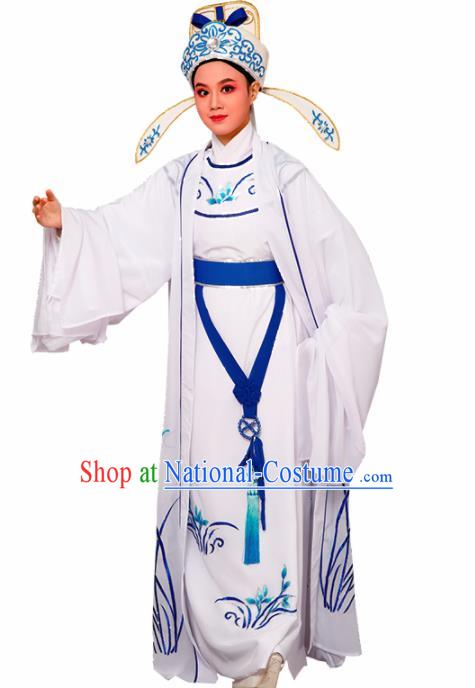 Chinese Traditional Peking Opera Embroidered Orchid White Robe Beijing Opera Niche Costume for Men