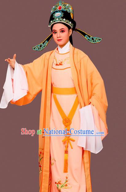 Chinese Traditional Peking Opera Embroidered Orchid Orange Robe Beijing Opera Niche Costume for Men