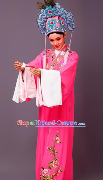 Chinese Traditional Peking Opera Scholar Embroidered Peony Rosy Robe Beijing Opera Niche Costume for Men