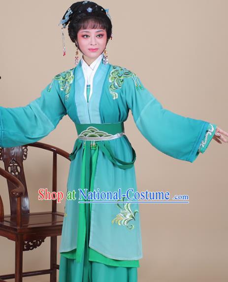 Chinese Traditional Shaoxing Opera Swordswoman Green Dress Beijing Opera Hua Dan Embroidered Costume for Women